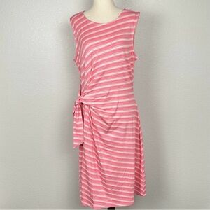 Talbots Pink Stripe Stretch Midi Tie Dress | L